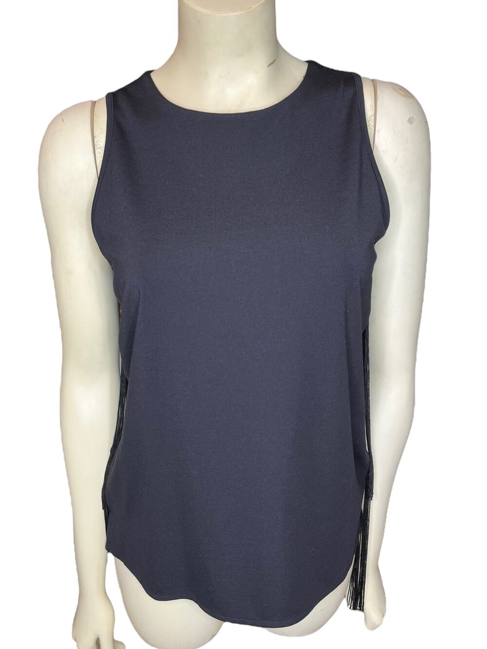 Trouve Black Tank Top with Fringe